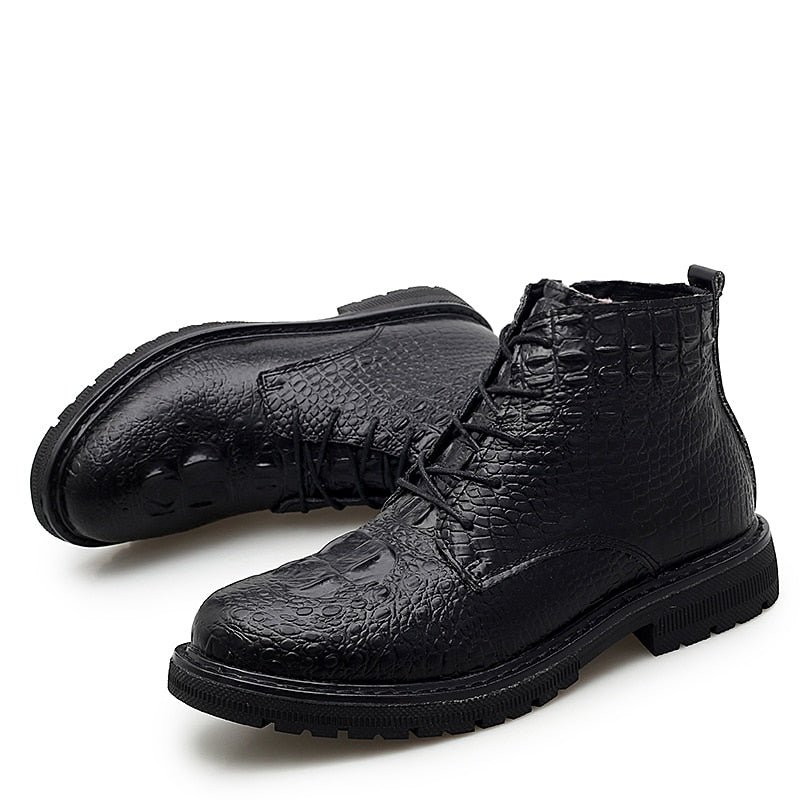 Herenlaarzen Luxe Crocfur Krokodillenpatroon Enkel-snowboots - Zwart