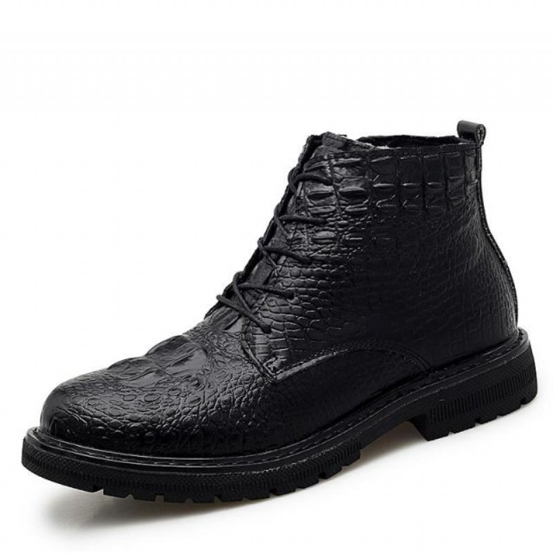 Herenlaarzen Luxe Crocfur Krokodillenpatroon Enkel-snowboots - Zwart