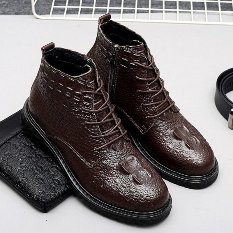 Herenlaarzen Luxe Crocfur Krokodillenpatroon Enkel-snowboots - Koffie