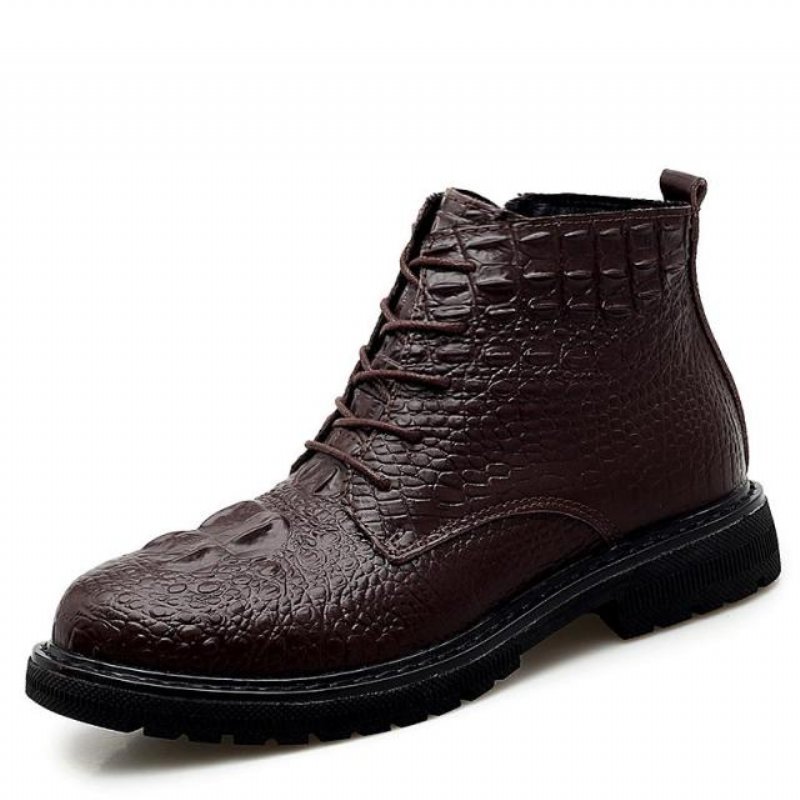 Herenlaarzen Luxe Crocfur Krokodillenpatroon Enkel-snowboots - Koffie