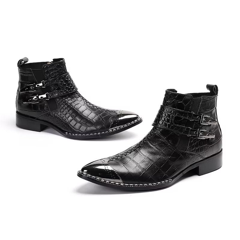 Herenlaarzen Luxe Krokodillenleer Statement Dress Boots - Zwart