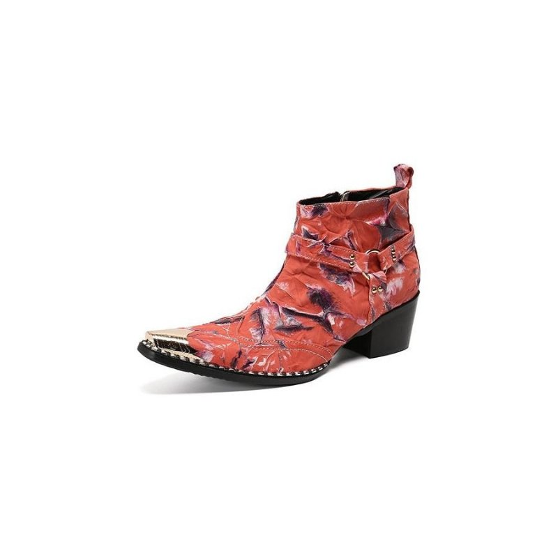 Herenlaarzen Luxe Metalen Patchwork Feestloafers Met Vierkante Neus - Rood