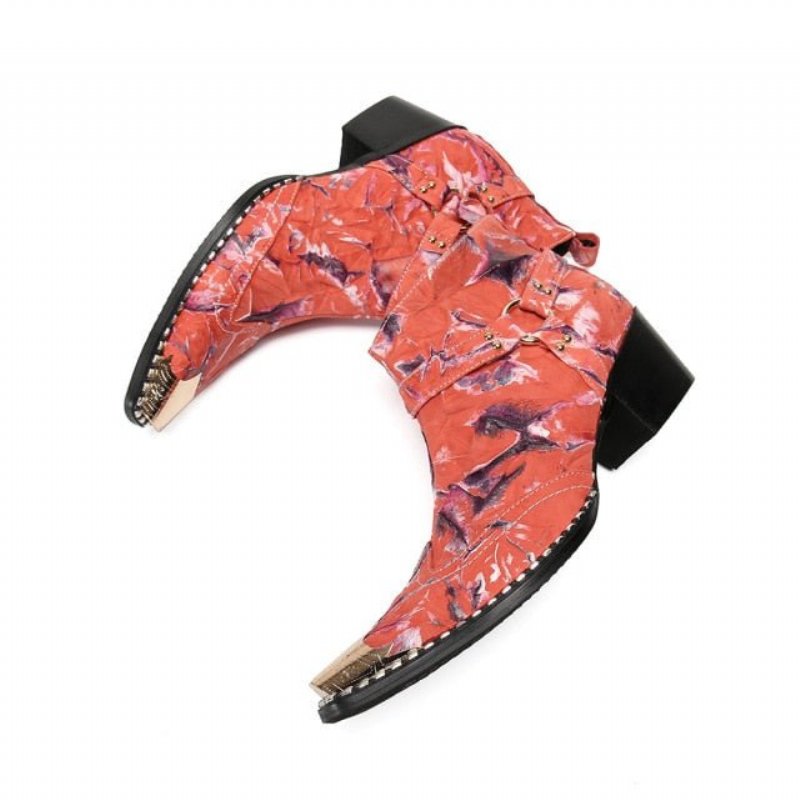 Herenlaarzen Luxe Metalen Patchwork Feestloafers Met Vierkante Neus - Rood