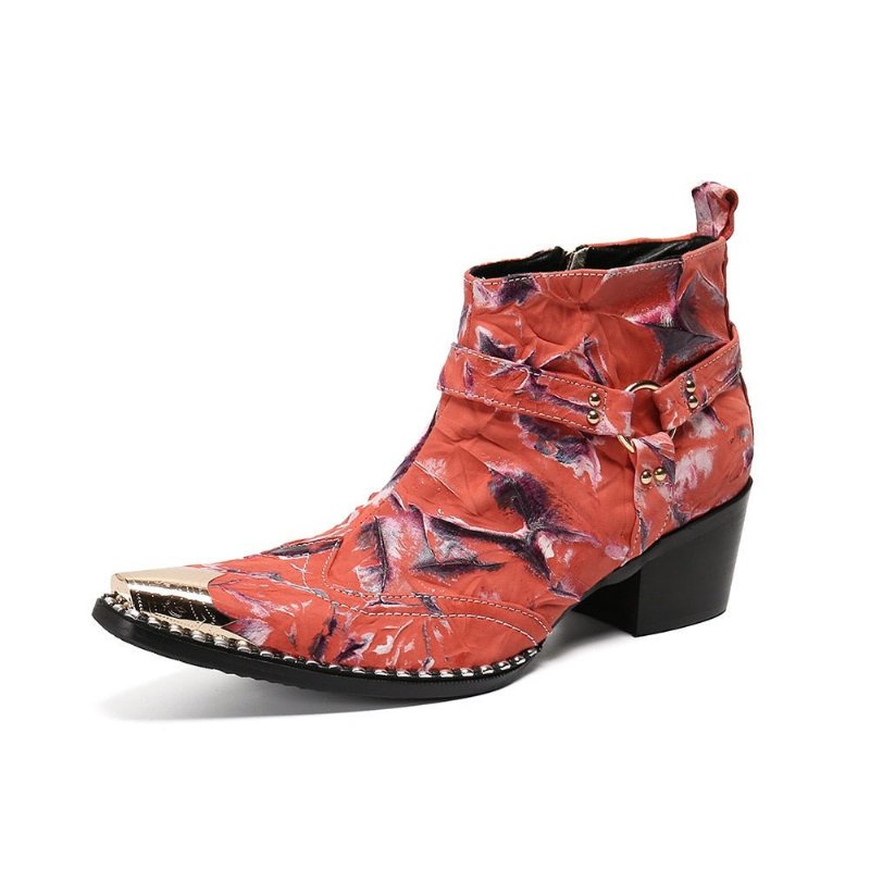 Herenlaarzen Luxe Metalen Patchwork Feestloafers Met Vierkante Neus - Rood