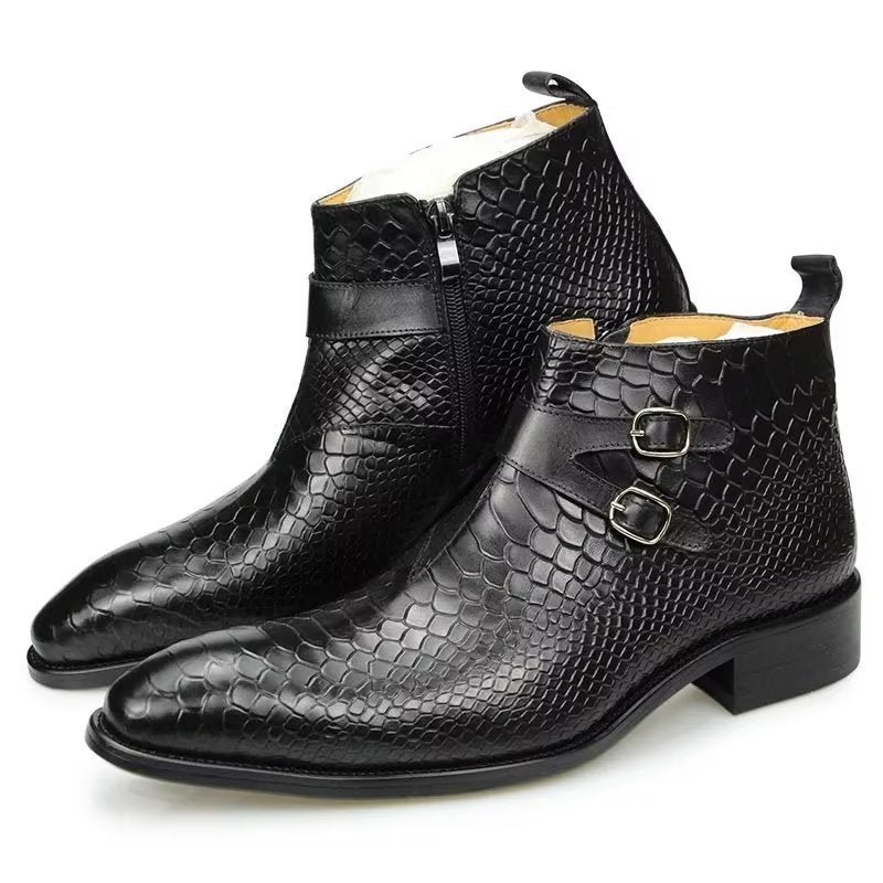 Herenlaarzen Luxe Serpent Rits Enkel Business Dress Schoenen - Zwart