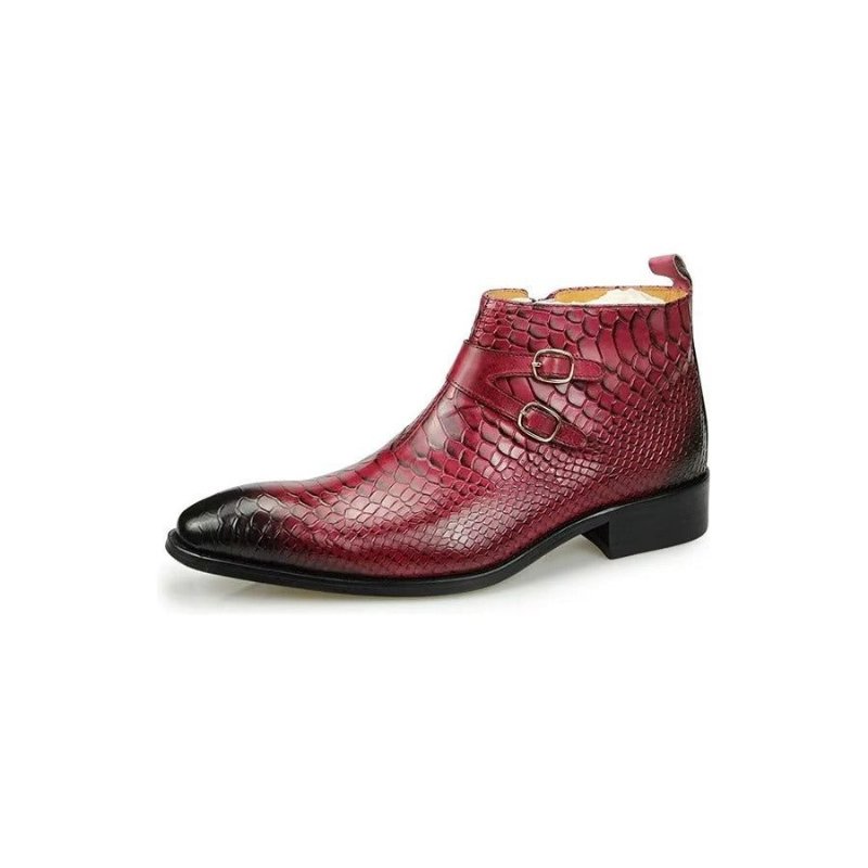 Herenlaarzen Luxe Serpent Rits Enkel Business Dress Schoenen - Rood