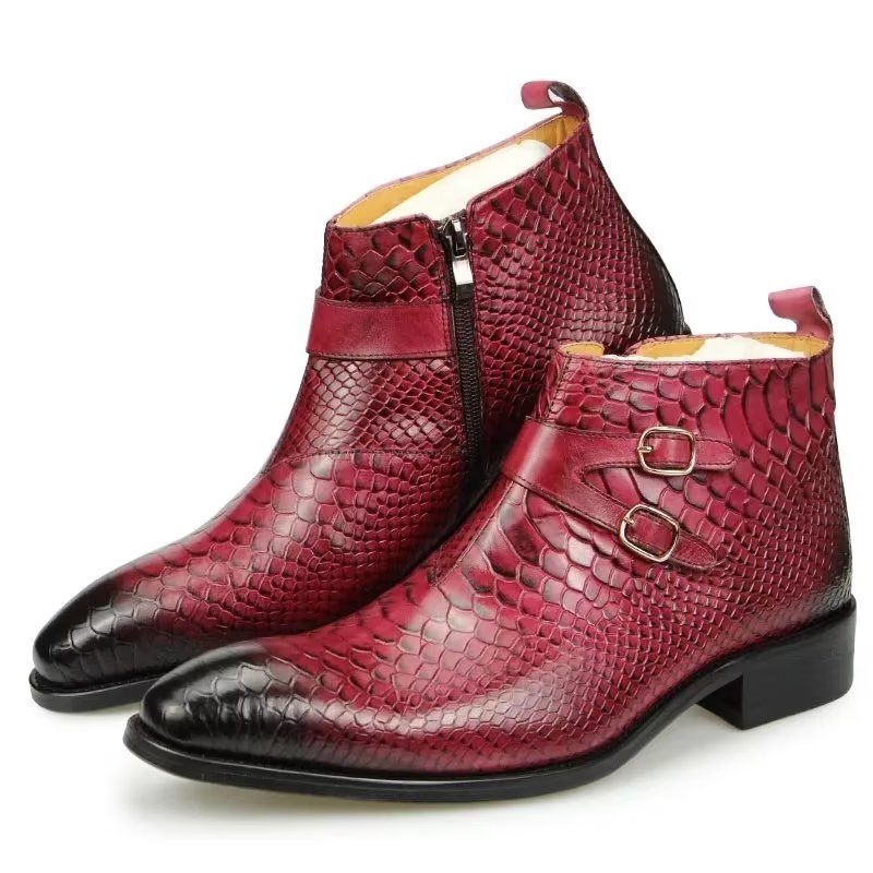 Herenlaarzen Luxe Serpent Rits Enkel Business Dress Schoenen - Rood