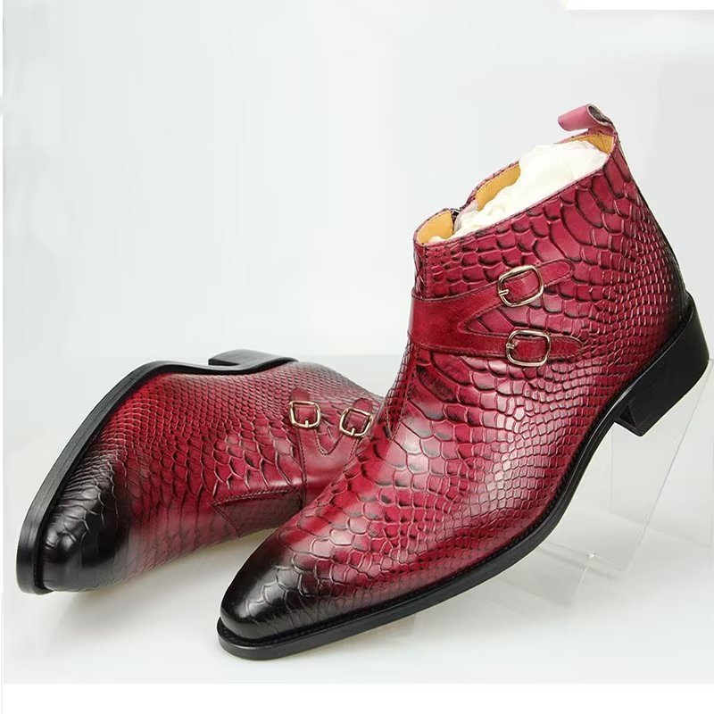 Herenlaarzen Luxe Serpent Rits Enkel Business Dress Schoenen - Rood