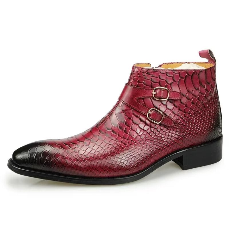 Herenlaarzen Luxe Serpent Rits Enkel Business Dress Schoenen - Rood