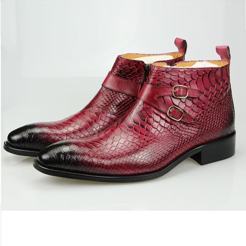 Herenlaarzen Luxe Serpent Rits Enkel Business Dress Schoenen - Rood