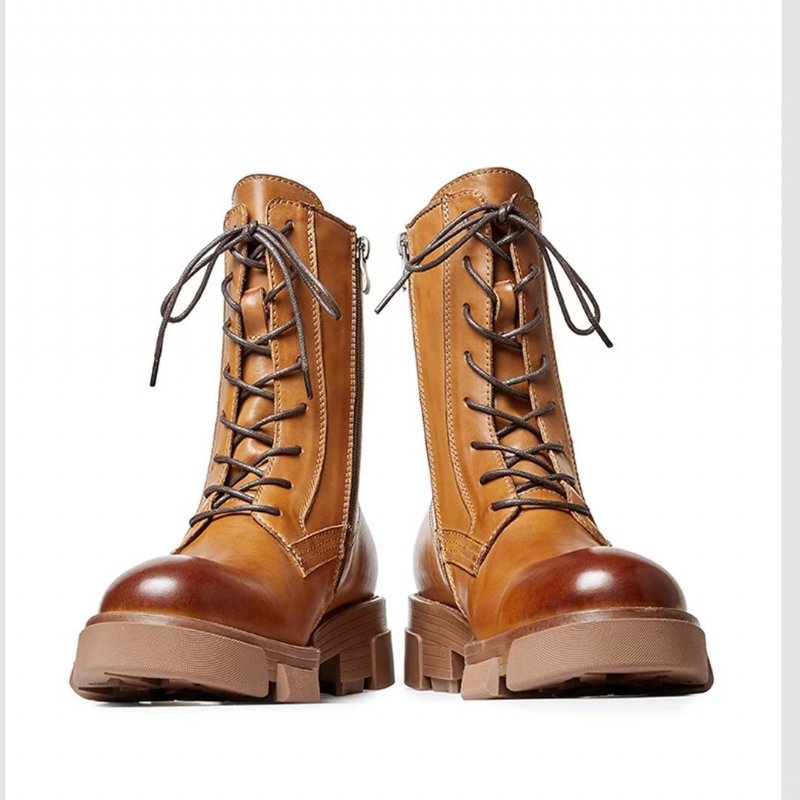 Herenlaarzen Schapenvacht Chique Vintage Martin Boots Met Korte Rits Studs - Bruin