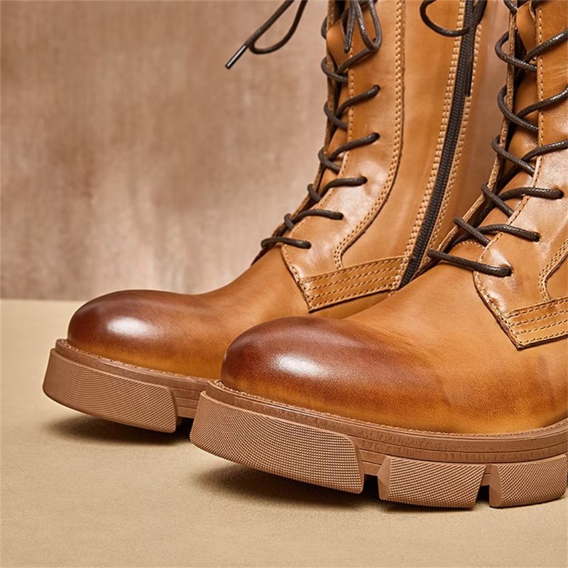 Herenlaarzen Schapenvacht Chique Vintage Martin Boots Met Korte Rits Studs - Bruin