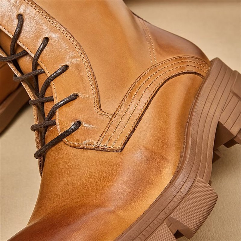 Herenlaarzen Schapenvacht Chique Vintage Martin Boots Met Korte Rits Studs - Bruin