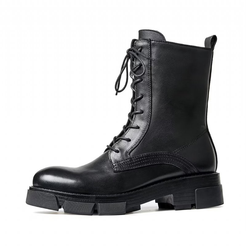 Herenlaarzen Schapenvacht Chique Vintage Martin Boots Met Korte Rits Studs - Zwart