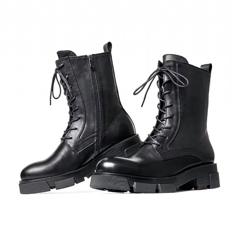 Herenlaarzen Schapenvacht Chique Vintage Martin Boots Met Korte Rits Studs - Zwart