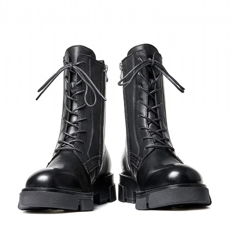 Herenlaarzen Schapenvacht Chique Vintage Martin Boots Met Korte Rits Studs - Zwart