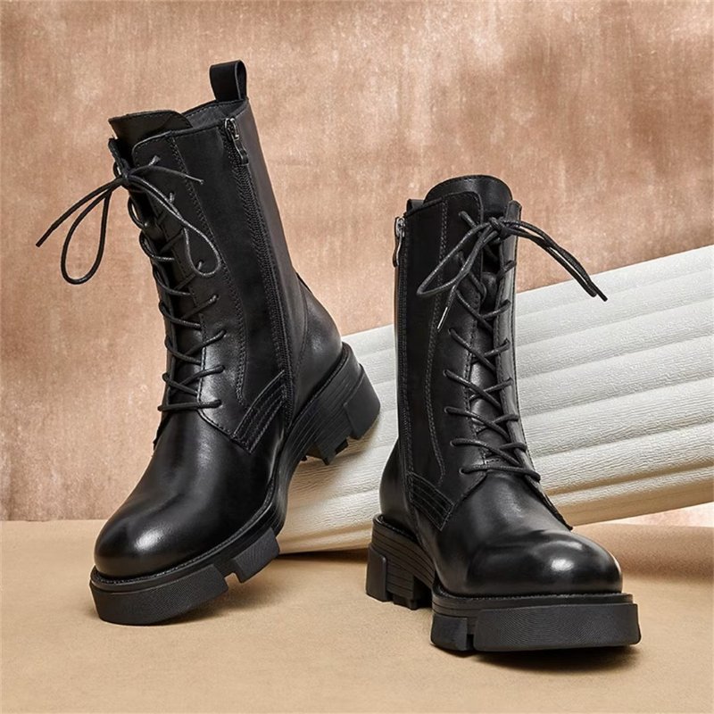 Herenlaarzen Schapenvacht Chique Vintage Martin Boots Met Korte Rits Studs - Zwart