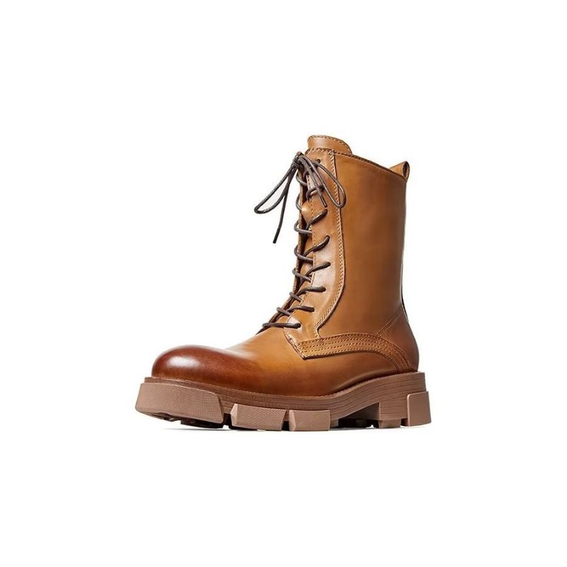 Herenlaarzen Schapenvacht Chique Vintage Martin Boots Met Korte Rits Studs - Bruin