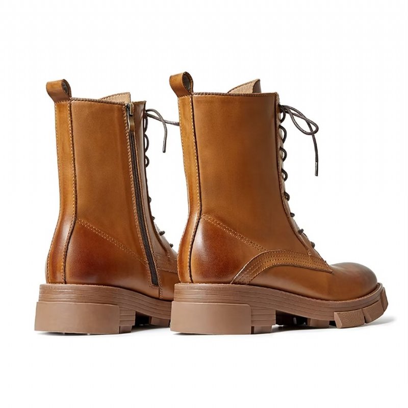 Herenlaarzen Schapenvacht Chique Vintage Martin Boots Met Korte Rits Studs - Bruin