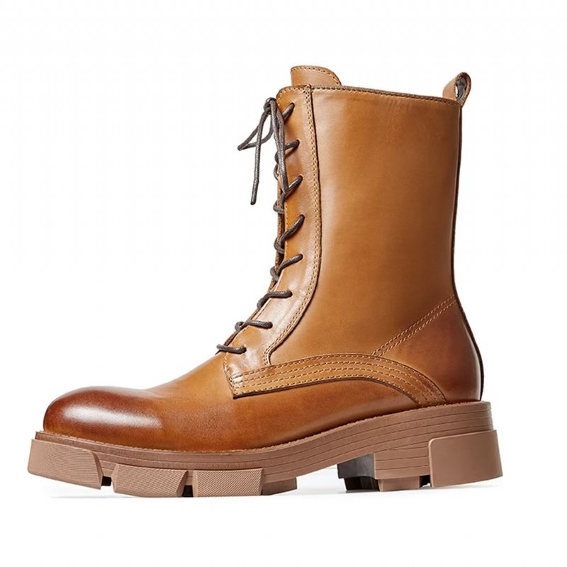 Herenlaarzen Schapenvacht Chique Vintage Martin Boots Met Korte Rits Studs - Bruin