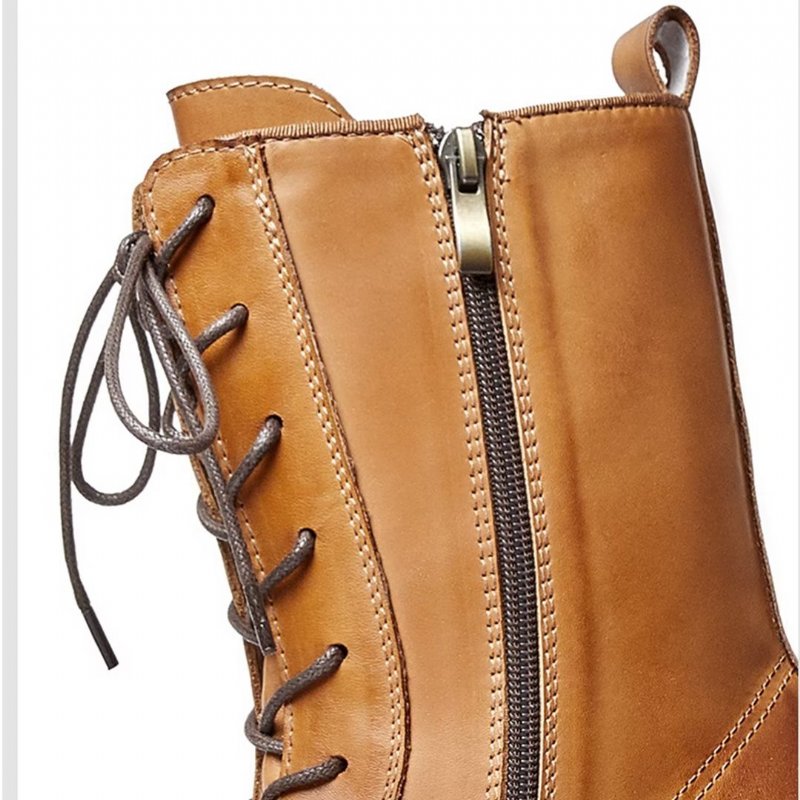 Herenlaarzen Schapenvacht Chique Vintage Martin Boots Met Korte Rits Studs - Bruin