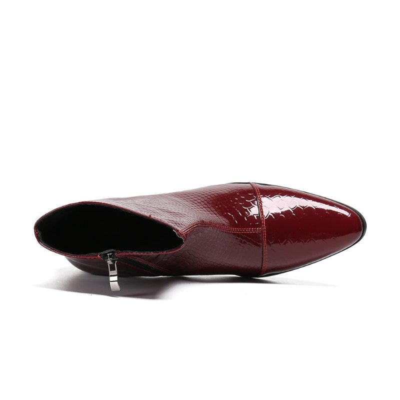 Herenlaarzen Slangenleer Met Hoge Hak Leren Loafers - Rood