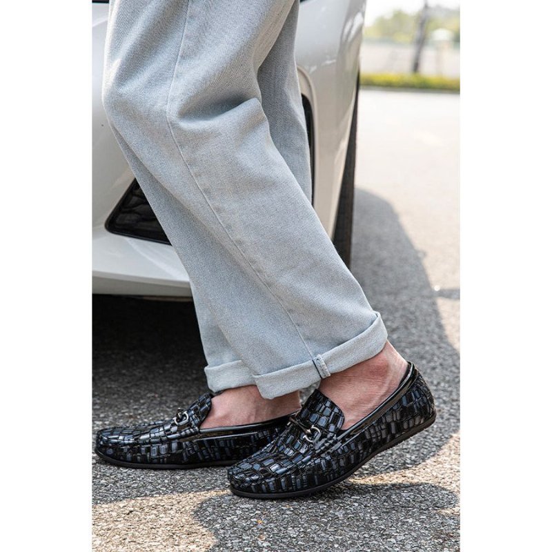 Herenloafers Ademende Instaploafers Stijlvolle Alligatortextuur - Blauw