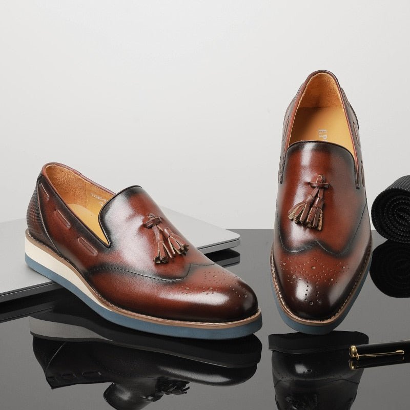 Herenloafers Brogue-instaploafers Met Reliëf - Koffie