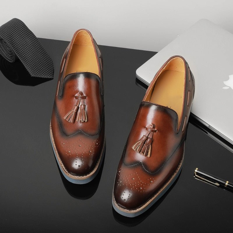 Herenloafers Brogue-instaploafers Met Reliëf - Koffie