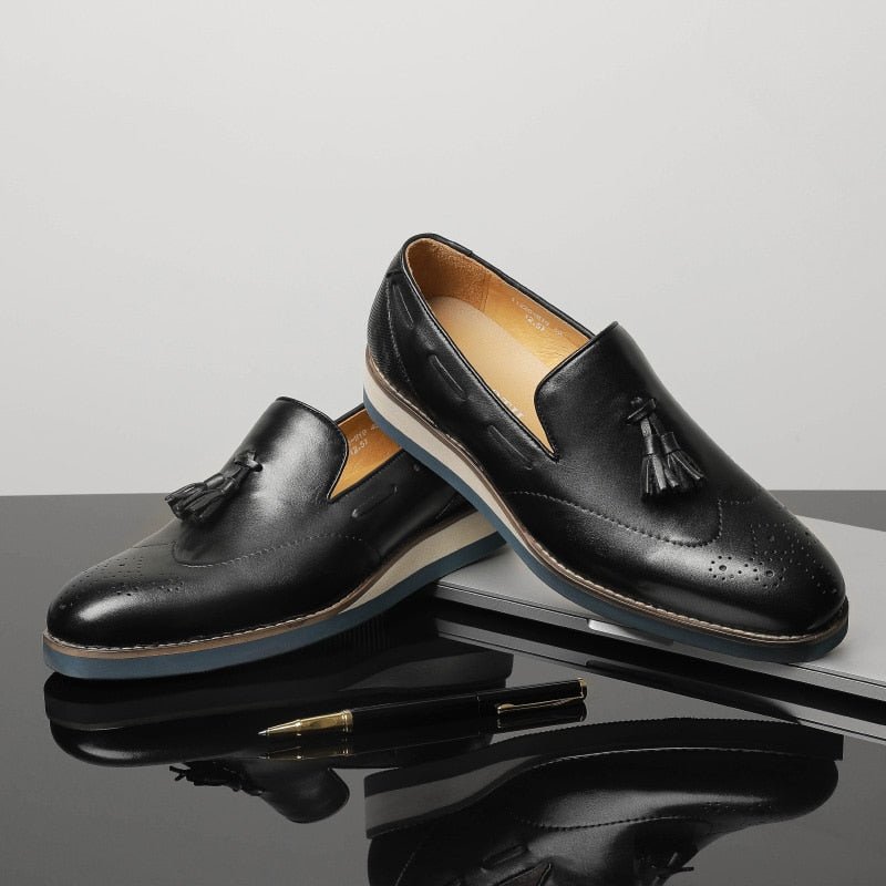 Herenloafers Brogue-instaploafers Met Reliëf - Zwart