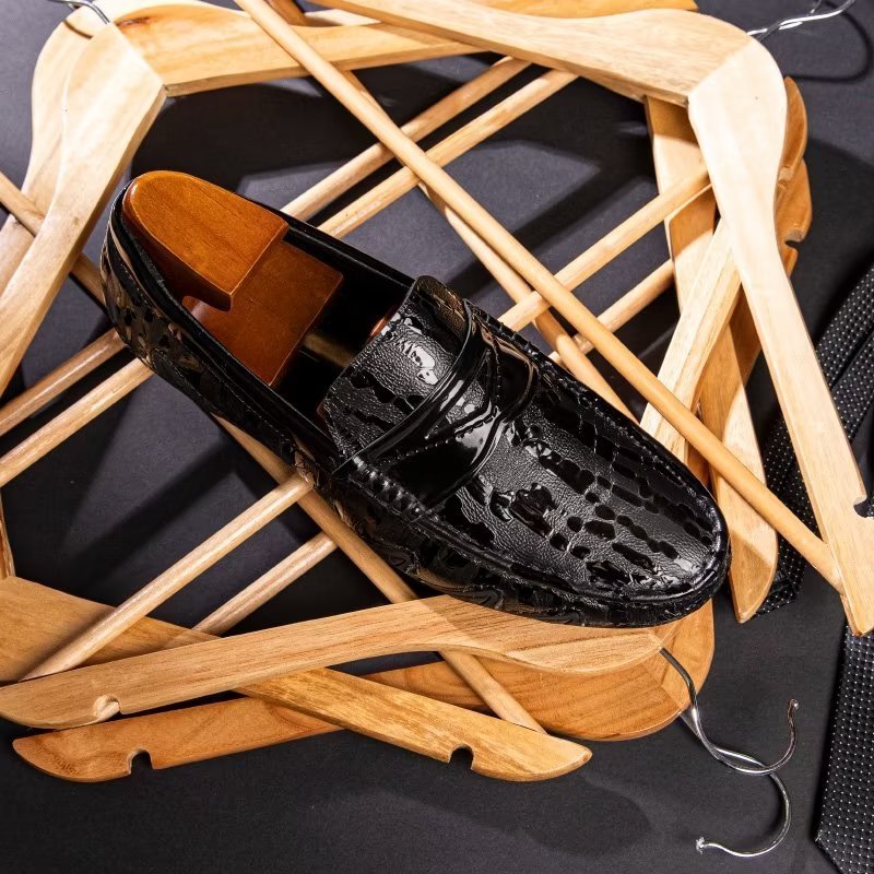 Herenloafers Croc-patroon Elegante Instaploafers - Zwart