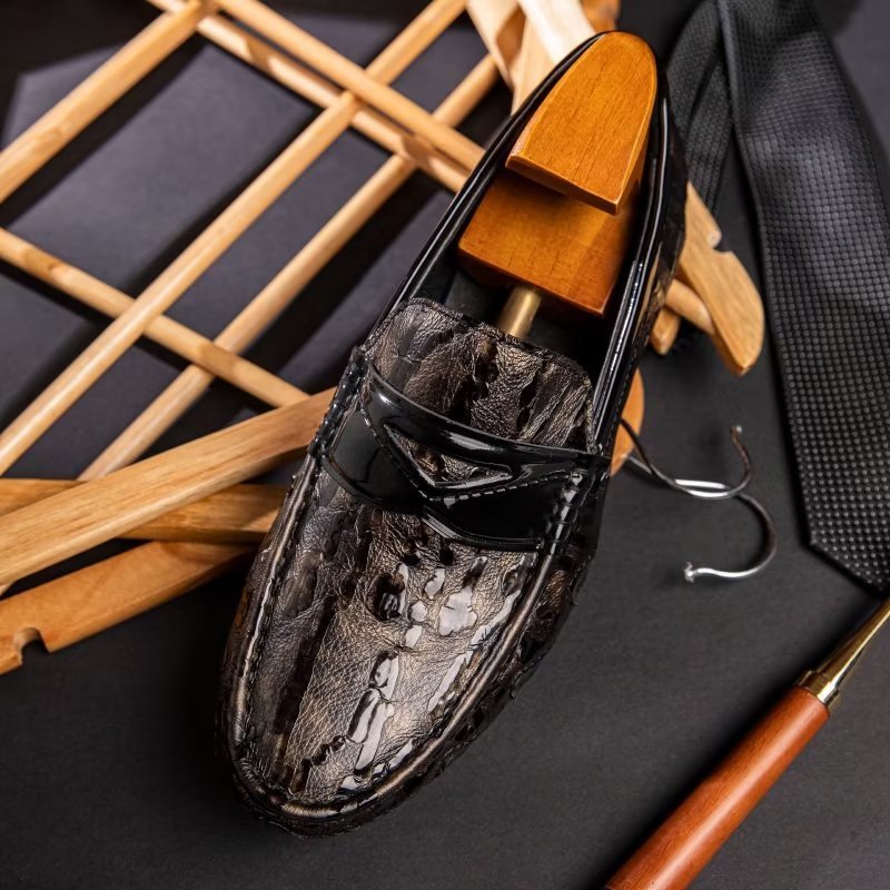 Herenloafers Croc-patroon Elegante Instaploafers - Koffie