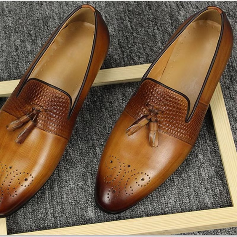 Herenloafers Croc-patroon Luxe Instaploafers - Bruin