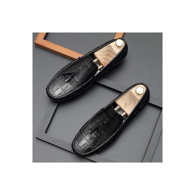 Herenloafers Leren Derbyloafers Stijlvolle Alligatortextuur - Zwart