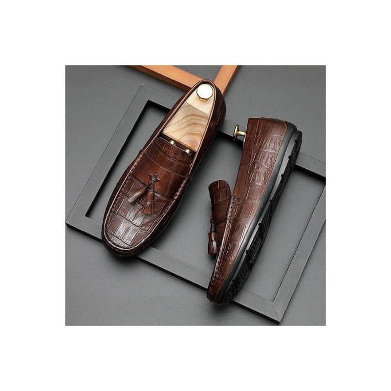 Herenloafers Leren Derbyloafers Stijlvolle Alligatortextuur - Koffie