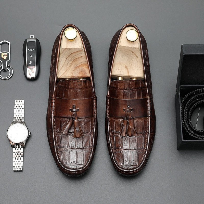 Herenloafers Leren Derbyloafers Stijlvolle Alligatortextuur - Koffie