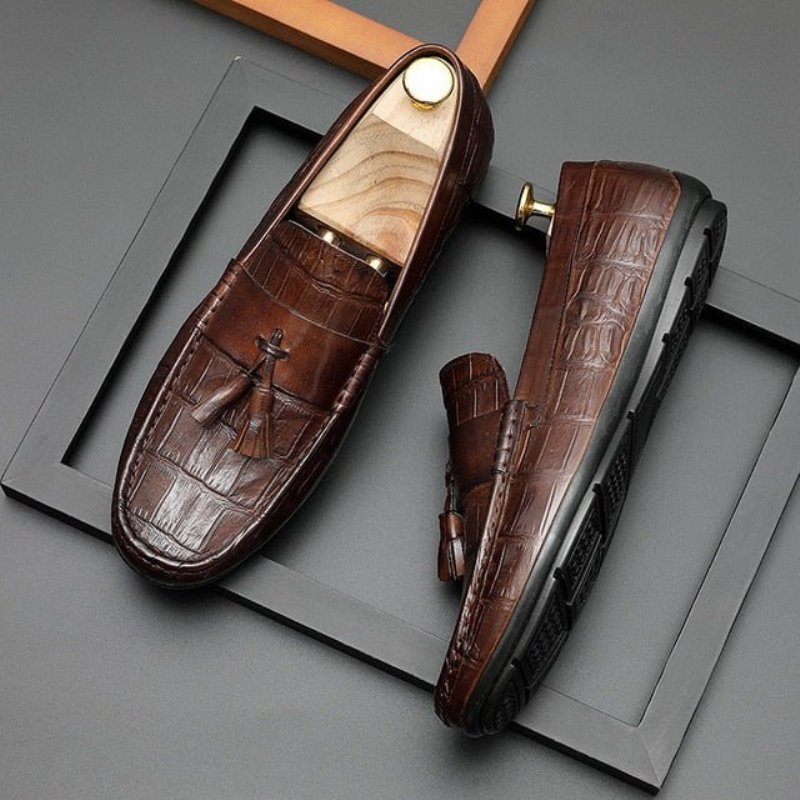 Herenloafers Leren Derbyloafers Stijlvolle Alligatortextuur - Koffie