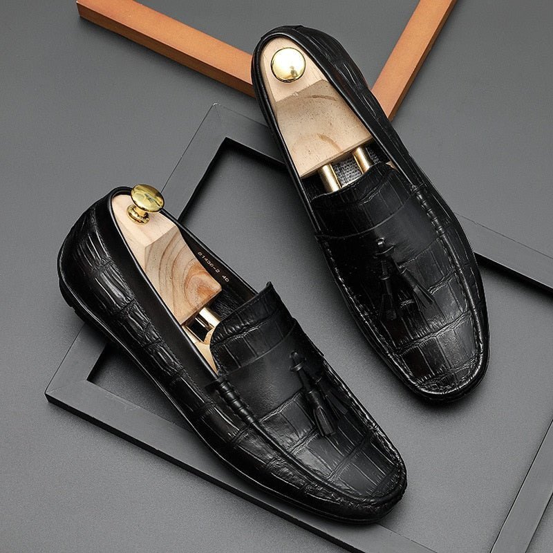 Herenloafers Leren Derbyloafers Stijlvolle Alligatortextuur - Zwart