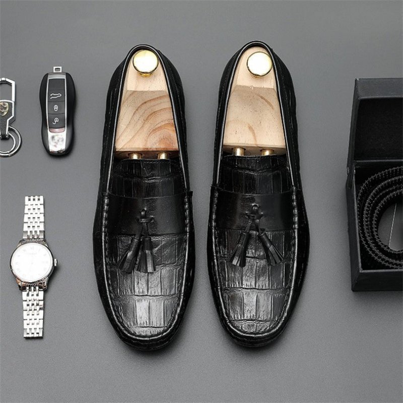 Herenloafers Leren Derbyloafers Stijlvolle Alligatortextuur - Zwart