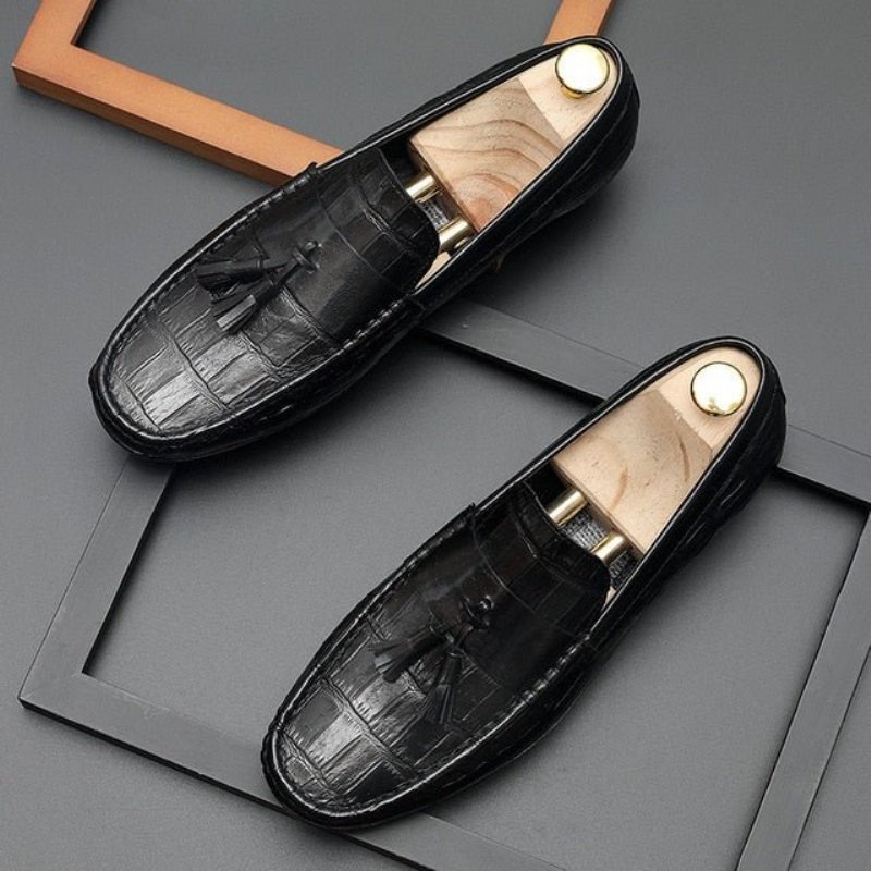 Herenloafers Leren Derbyloafers Stijlvolle Alligatortextuur - Zwart