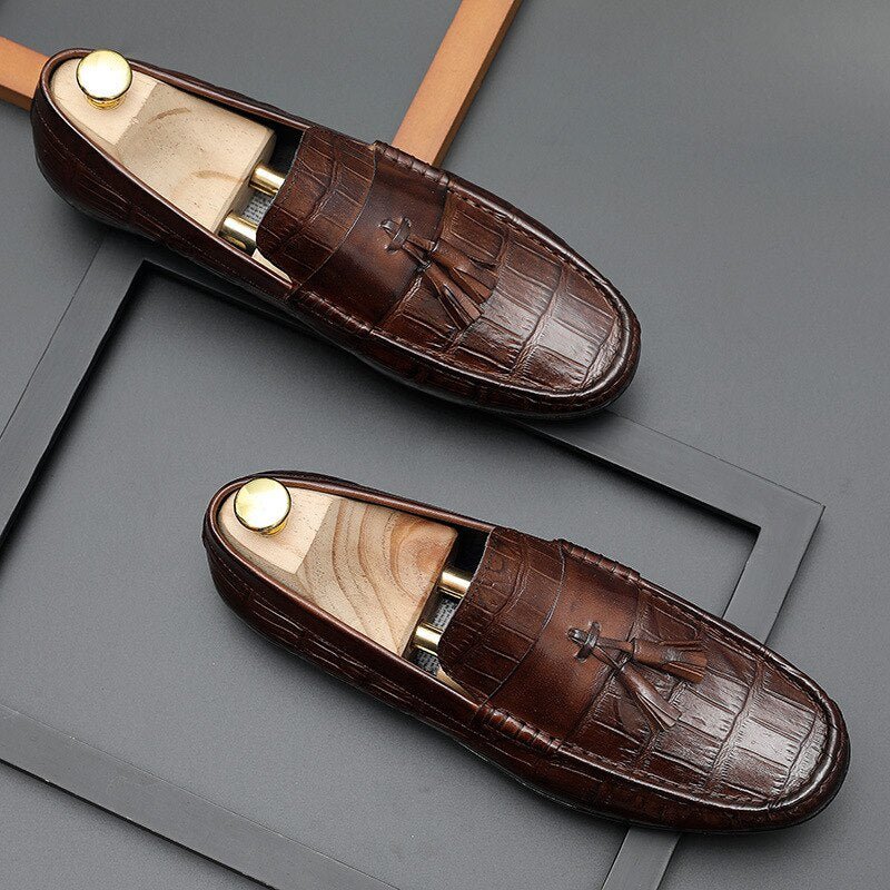 Herenloafers Leren Derbyloafers Stijlvolle Alligatortextuur - Koffie