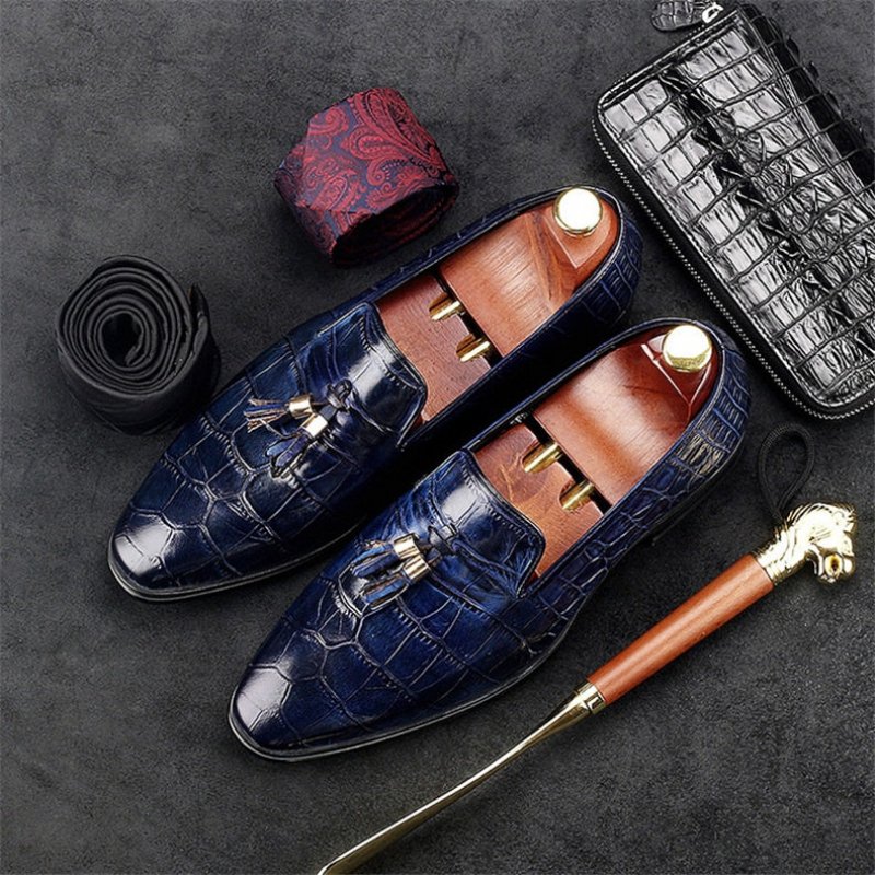 Herenloafers Luxe Alligator-slip-on-loafers Met Kwastjes - Blauw