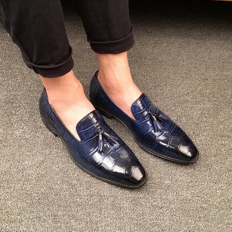 Herenloafers Luxe Alligator-slip-on-loafers Met Kwastjes - Blauw