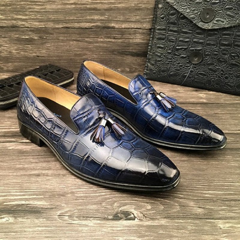 Herenloafers Luxe Alligator-slip-on-loafers Met Kwastjes - Blauw