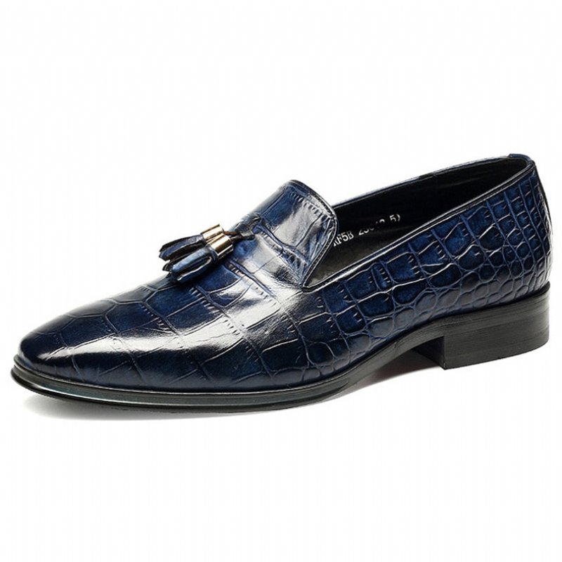 Herenloafers Luxe Alligator-slip-on-loafers Met Kwastjes - Blauw