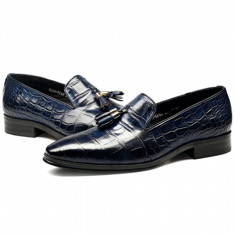 Herenloafers Luxe Alligator-slip-on-loafers Met Kwastjes - Blauw