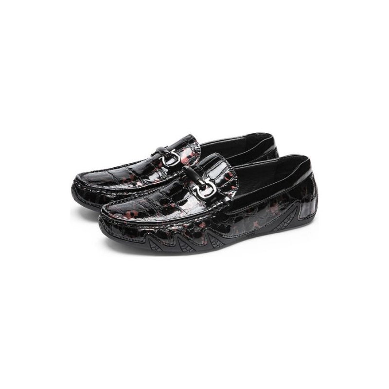 Herenloafers Luxe Crocmoc Lederen Loafers Met Krokodillenmotief - Zwart