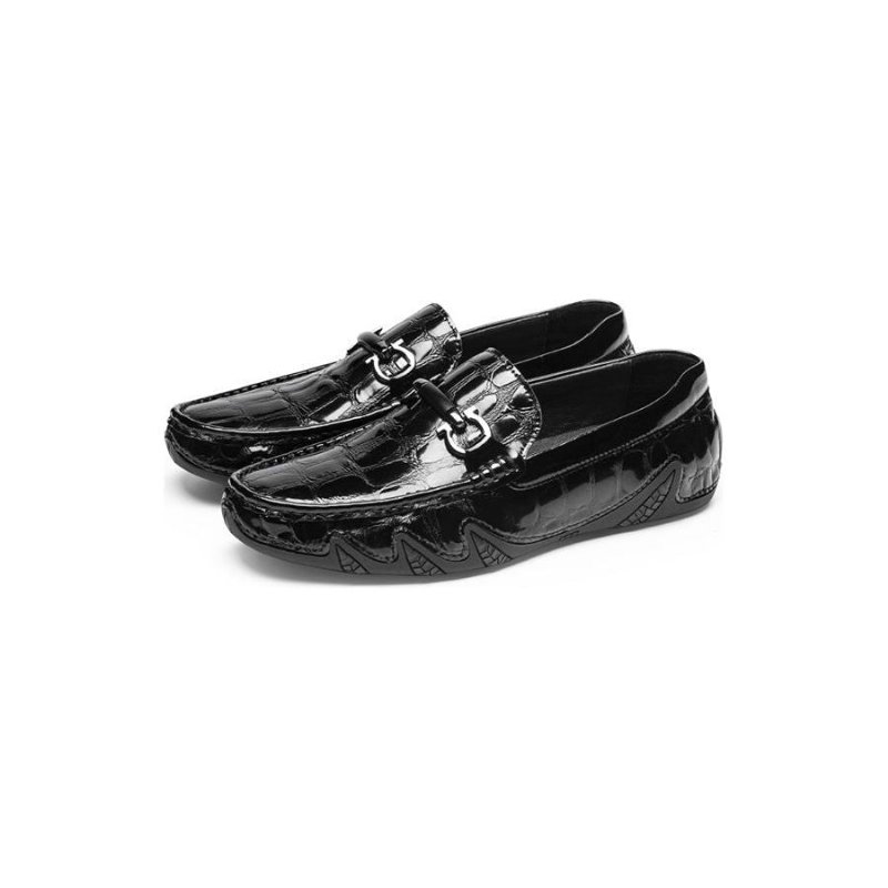 Herenloafers Luxe Crocmoc Lederen Loafers Met Krokodillenmotief - Zwart