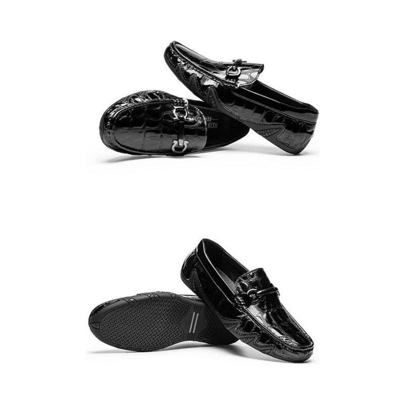 Herenloafers Luxe Crocmoc Lederen Loafers Met Krokodillenmotief - Zwart