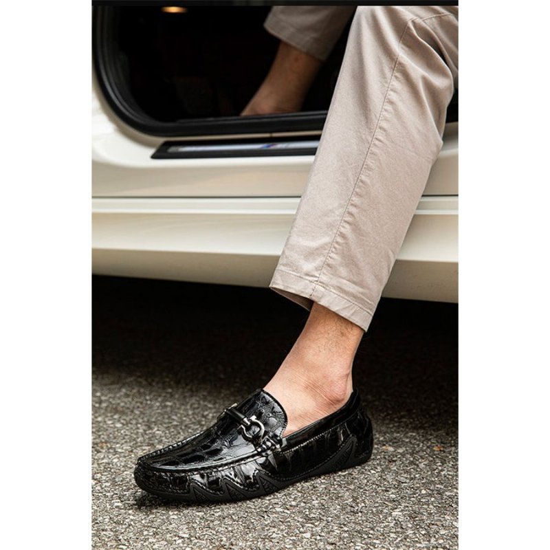 Herenloafers Luxe Crocmoc Lederen Loafers Met Krokodillenmotief - Zwart